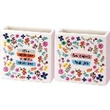 Primitives by Kathy Double Sided Square Decorative Stoneware Vase - Great Day & Run Towards Joy