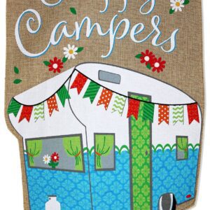 Two Group Flag Co - Flag Happy Campers Burlap Camping Vehicle Camper Garden
